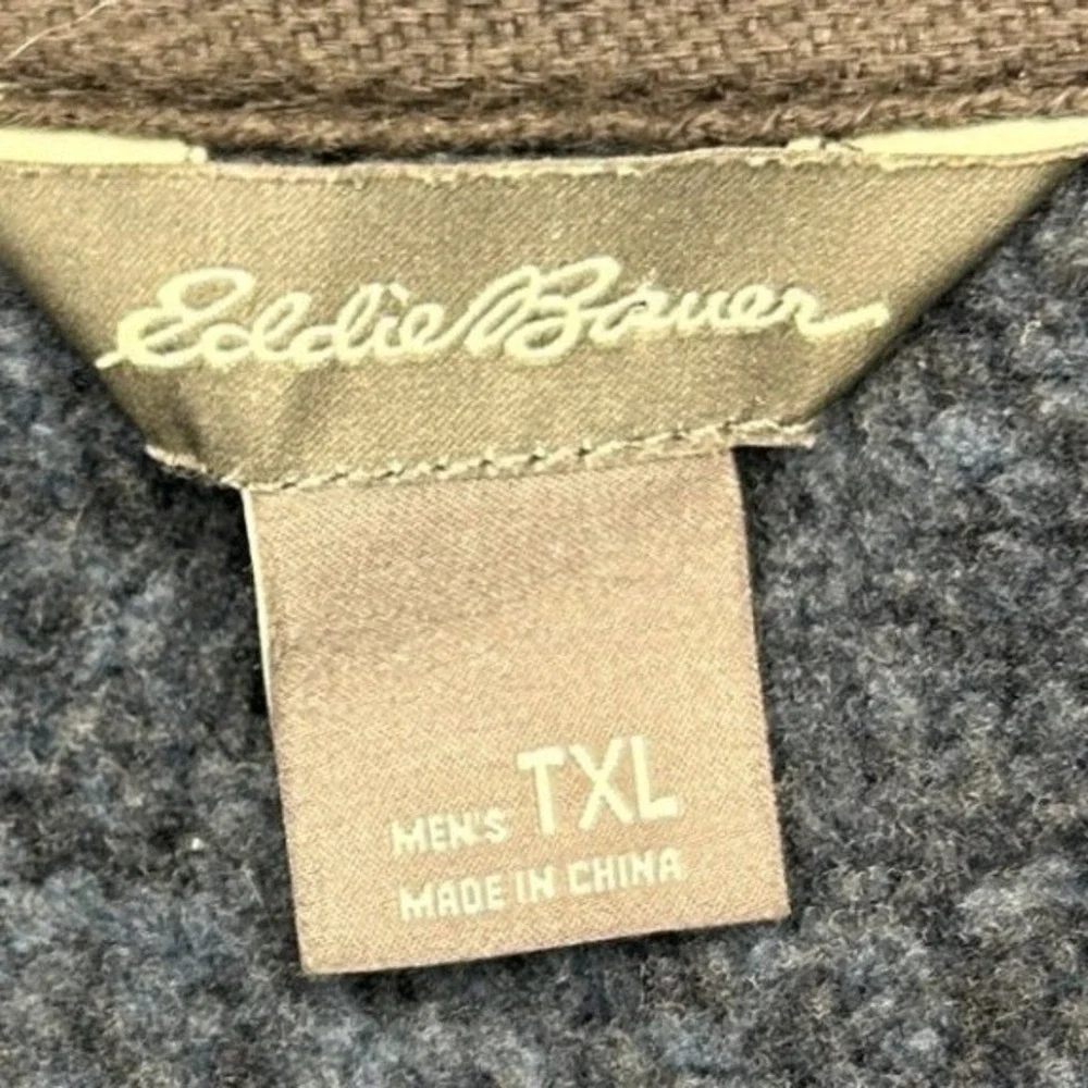 Eddie Bauer Snap Neck Pullover TXL Men Blue Heathered Fleece Lined Mock Neck
